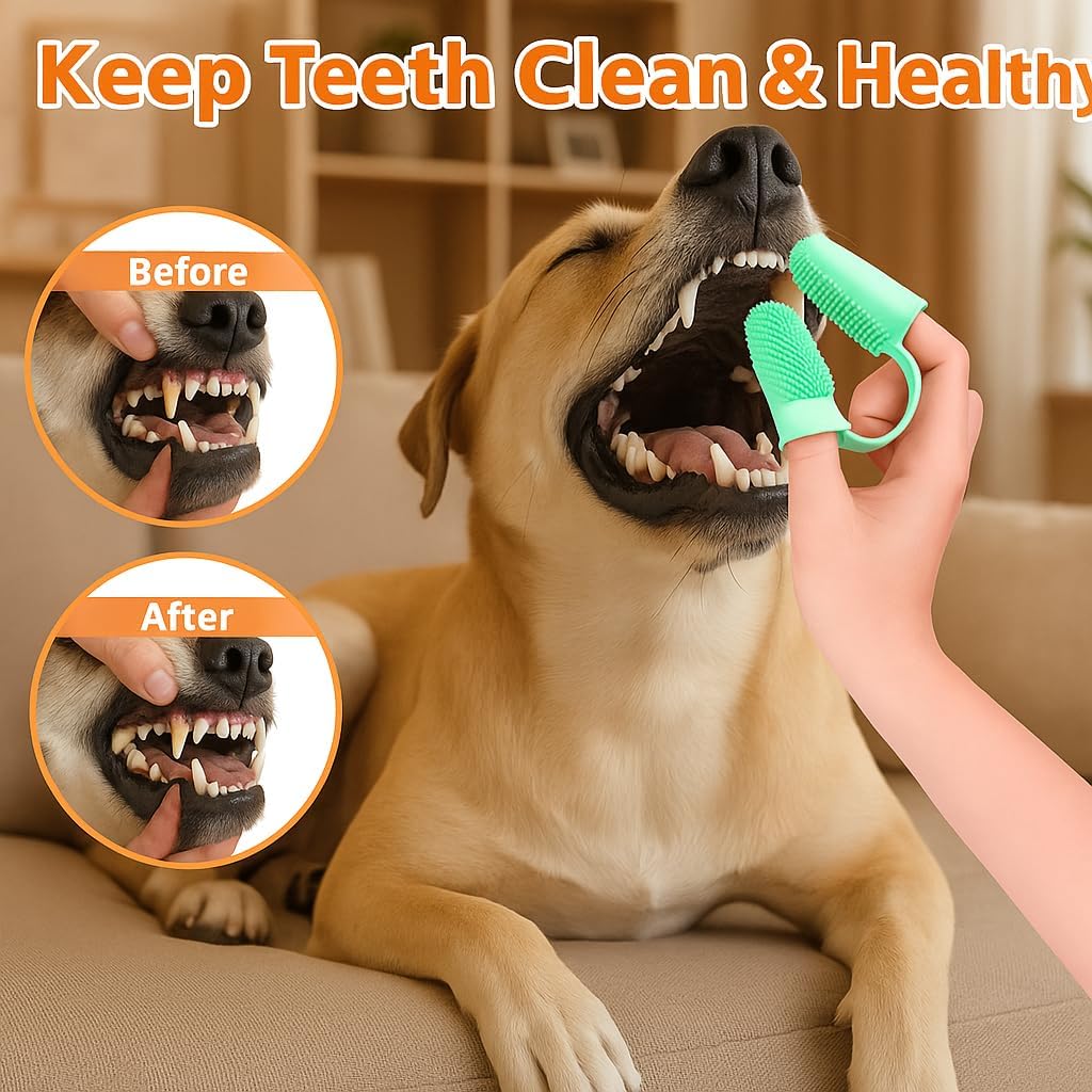 Pet Finger Toothbrush for Adult & Large Dogs, 2 Pack with 800 Soft Bristles, 135 Double Finger Design for Large Pets, BPA Free TPR Silicone Dental Care