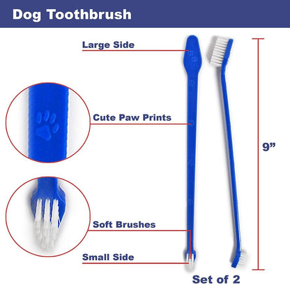 Pets First Softest Bristle Dog Toothbrush Extra Large Long Double Sided for Small & Large Teeth - Set of 2