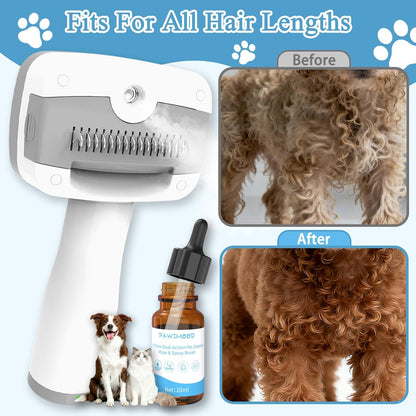 Pet Steam Brush for Dogs & Cats,5-in-1 Self-Cleaning Dog Steam Brush with 3 Swap-in Heads (Grooming, Dematting, Deshedding),Cat Spray Hair Removal Comb,Includes Pet Essence & Storage Bag