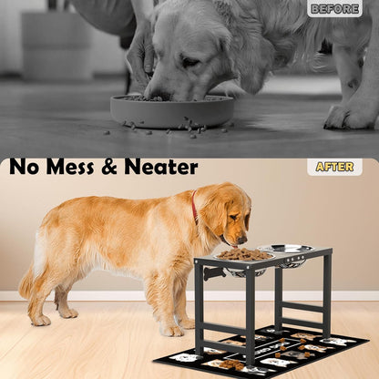 ADENGL Elevated Dog Bowls, 10" Tall Height, Raised Bowl Stand with 2 Stainless Steel Food Feeder Bowls (58oz) and Spill-Proof Mat for Medium Large and Small Breeds