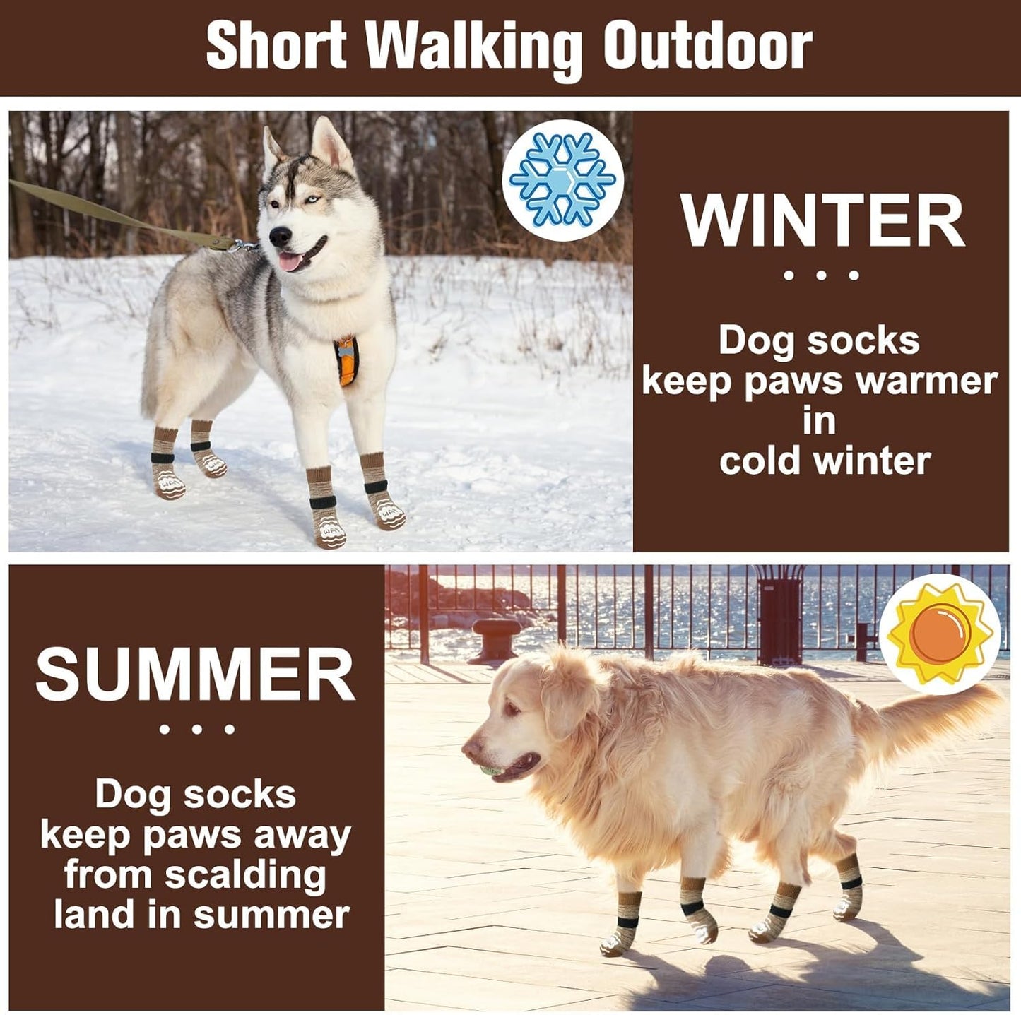 BEAUTYZOO Anti-Slip Dog Socks,Dog Shoes for Hot/Cold Pavement,Paw Protectors with Grips 3 Pairs for Puppy Small Medium Large Senior Old Dogs,Dog Socks to Prevent Licking and Hardwood Floor Protection
