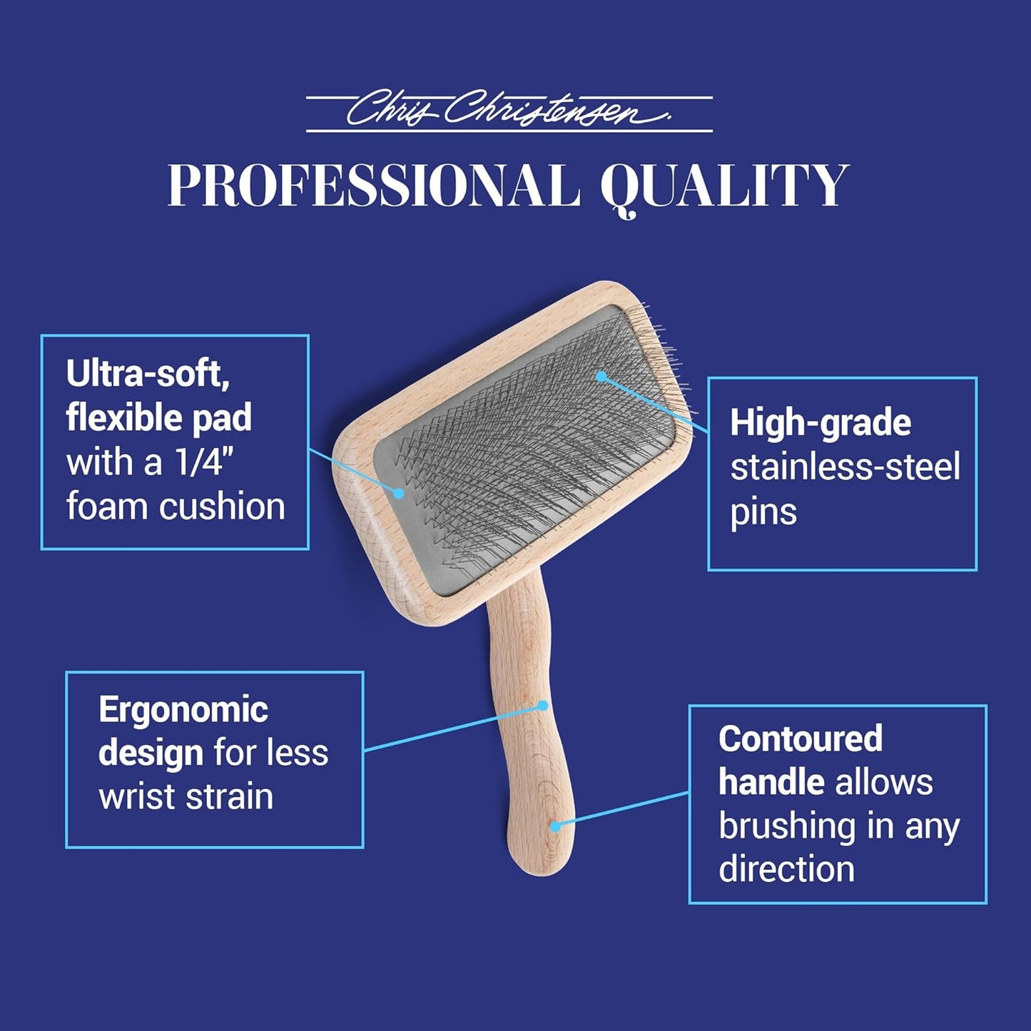 Chris Christensen Mark III Slicker Brush for Dogs, 12mm Pins, Groom Like a Pro, Handcrafted Lightweight Beechwood Ergonomic Handle, Stainless Steel Pins, A5III Medium. Made in Germany.