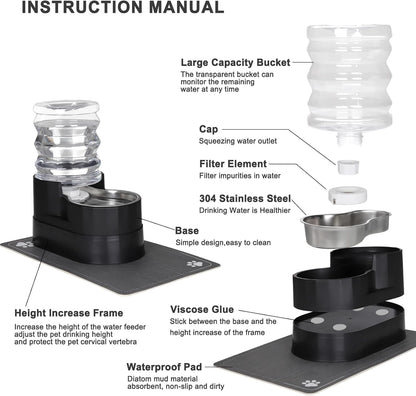 RIZZARI 8L Elevated Pet Water Dispenser – Stainless Steel Gravity Waterer with Auto-Refill Design for Medium and Large Dogs & Senior Pets -Comfortable Drinking Height for Living Rooms,Multi-Pet Homes