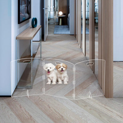 Clear Freestanding Dog Gate for Indoor Use,Pet Gates for Doorways no Drilling,Acrylic Foldable Dog Gate for Stairs with Support Feet (2 Panel - 40''W x 23''H)