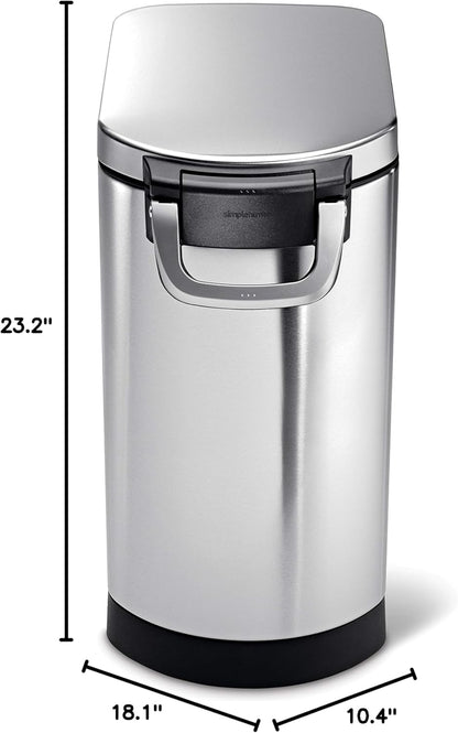 simplehuman Large Pet Food Storage Container, Holds 30-35 lb / 14-16 kg of Dry Dog Food, Cat Food, or Bird Seed, Airtight Lock-Tight Lid with Magnetic Scoop, BPA-Free, Brushed Stainless Steel