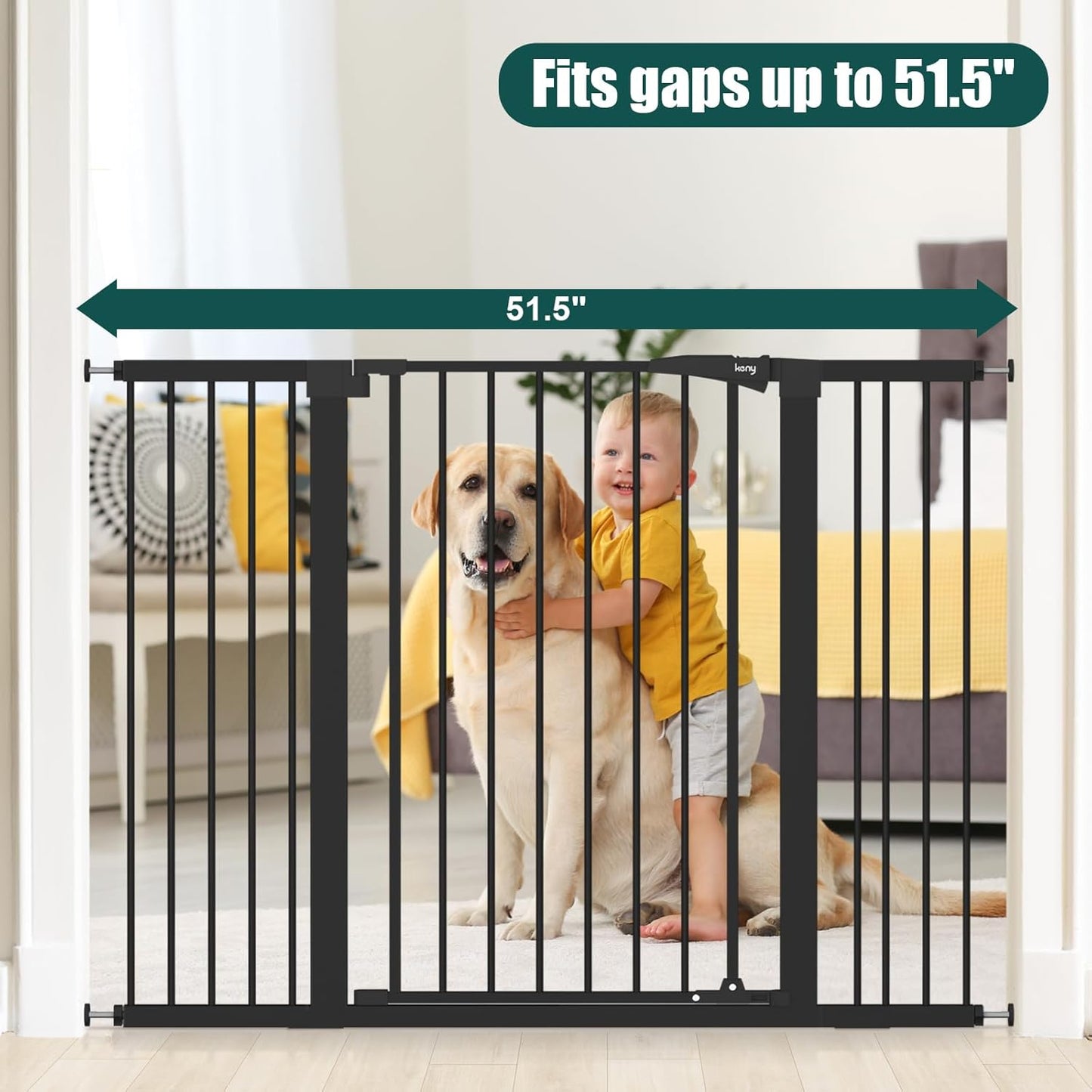 keny 29.7"-46" Baby Gate for Stairs, Auto Close Dog Gates for Doorways, Pressured Mounted No Drilling Pet Gate Extra Wide, One-Hand Opening Dual Lock Stair Gate, Indoor Kids Necessities, Black