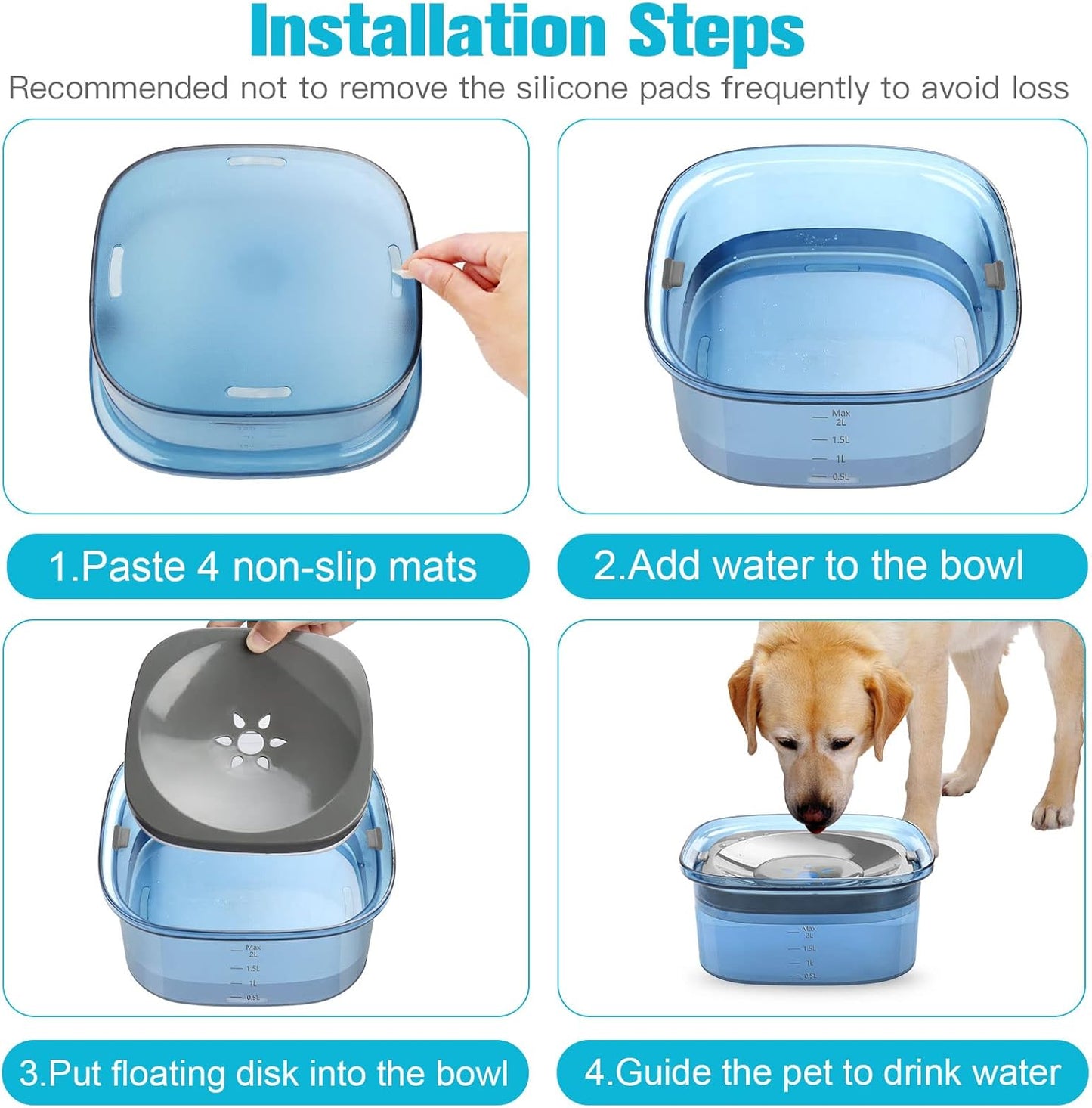 UPSKY 70oz Dog Water Bowl 2L No Spill Dog Bowls Large Capacity Spill Proof Slow Water Feeder, No Splash Pet Water Dispenser Vehicle Carried Travel Slow Drinking Bowl for Messy Drinkers