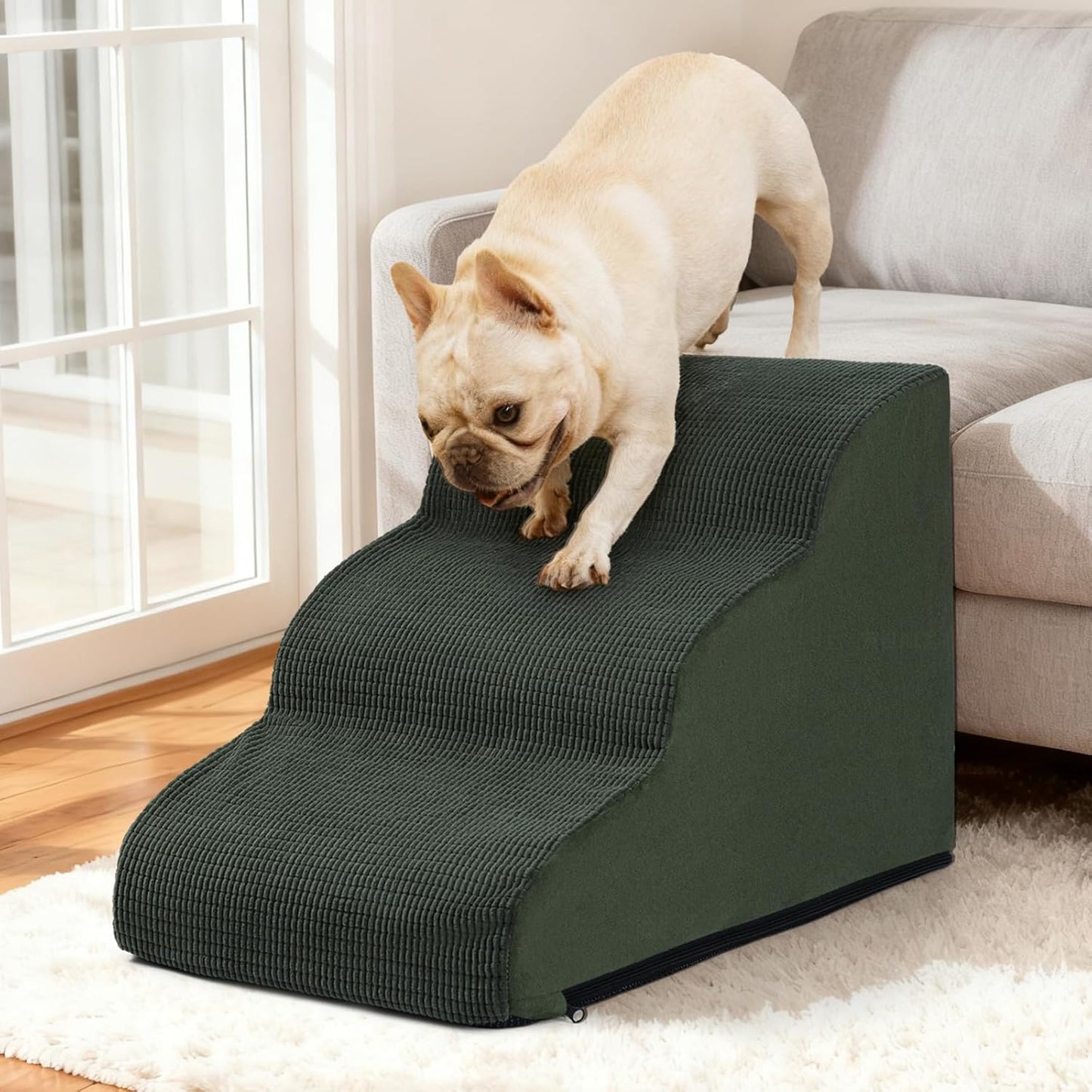 Aodisman 3-Step Dog Ramp and Stairs for Sofa and Chair - Non-Slip Sturdy Pet Steps for Small Dogs and Cats,15.7" H,Grey