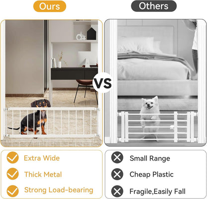 Dog Gate Indoor,18"-45" Adjustable Extra Wide Metal Short Dog Gate to Step Over, 18" Tall Small Pet Gate with 3 Extension Kits, Pressure Mounted Gate for Doorways & Stairs Black