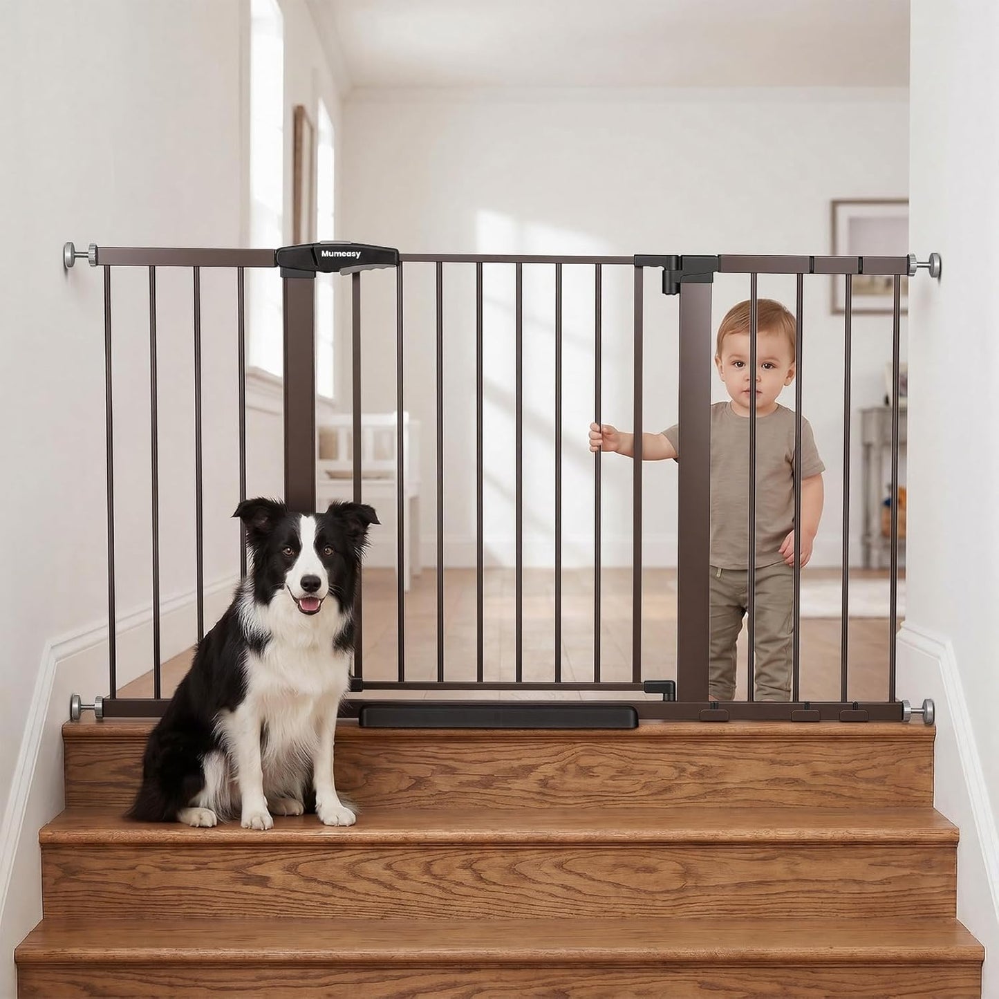 Mumeasy 36" High Extra Tall Dog Gate, 29.6"-40.5" Wide Pressure Mounted Tall Baby Gate for Dog, Auto Close Pet Gate with Door for Stairs,Doorways,House,Black