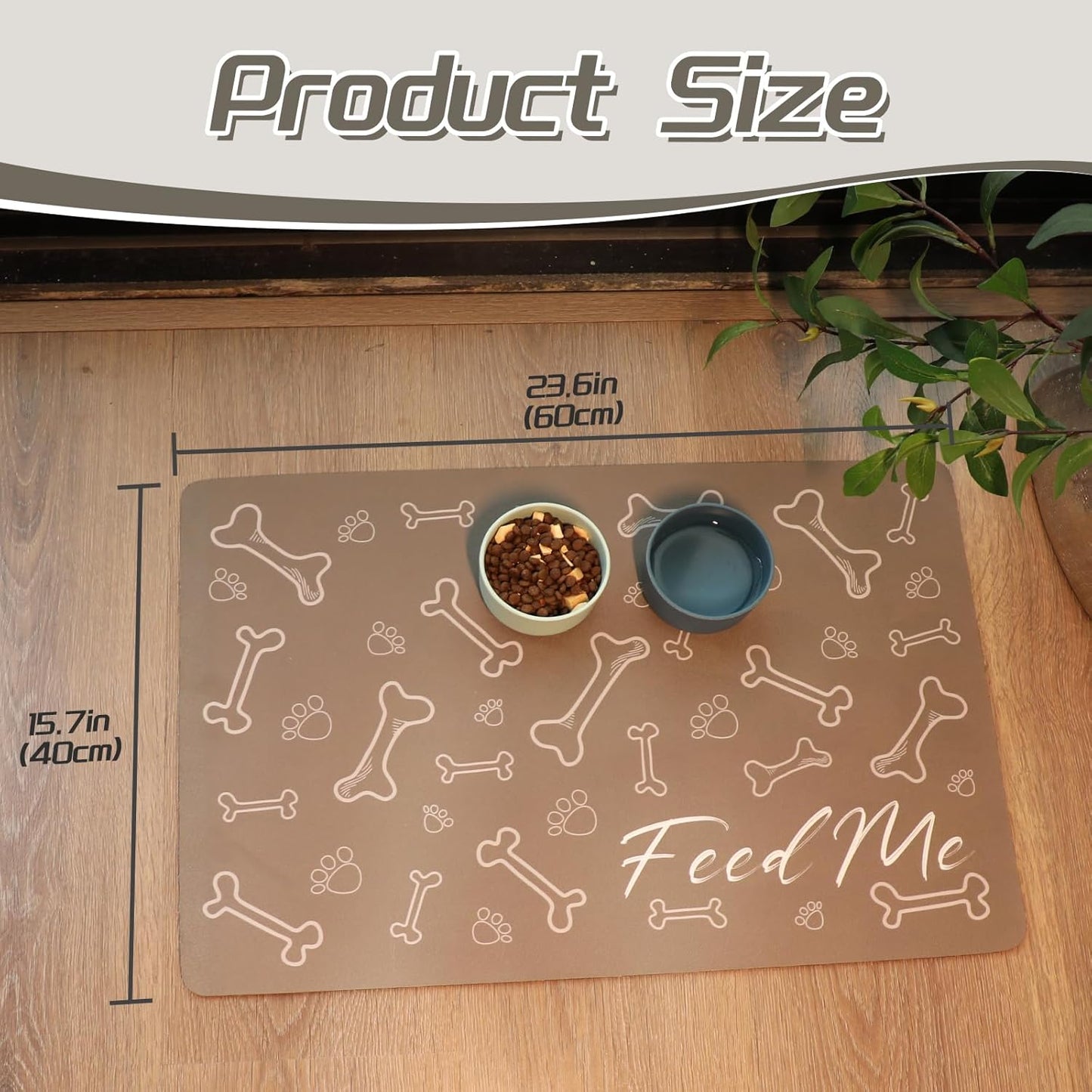 Le courant Dog Cat Feeding Mat,Water Absorbent, Non Slip Placemat for Pets Bowl and Water,100% Waterproof Feeding Mats for Multiple Breeds.Grey.Bone Printing