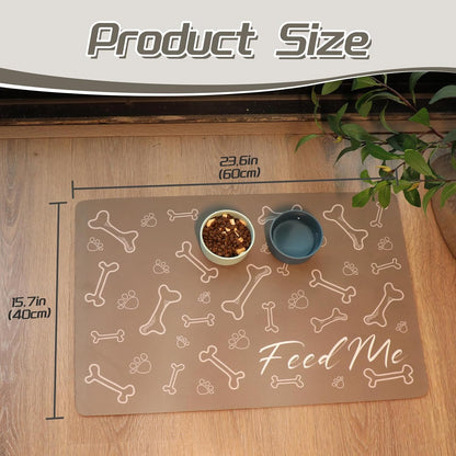 Le courant Dog Cat Feeding Mat,Water Absorbent, Non Slip Placemat for Pets Bowl and Water,100% Waterproof Feeding Mats for Multiple Breeds.Grey.Bone Printing