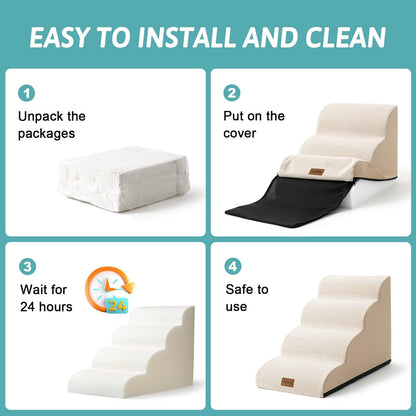 COZY KISS Extra Wide Dog Stairs with Tunnel, Foam Detachable Large Dog Step for Small Pet, Puppy or Cats, Medium Pet Ramp for High Bed, Couch, Sofa or Car, 19.7x33x22.4 inch, 5 Step, Beige