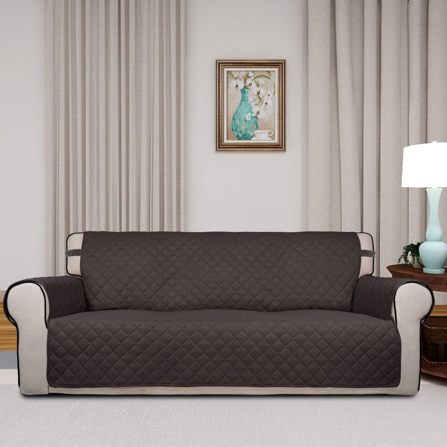 PureFit Reversible Quilted Sofa Cover, Water Resistant Slipcover Furniture Protector, Washable Couch Cover with Non Slip and Elastic Straps for Kids, Dogs, Pets (Sofa, Gray/Light Gray) - Colors A