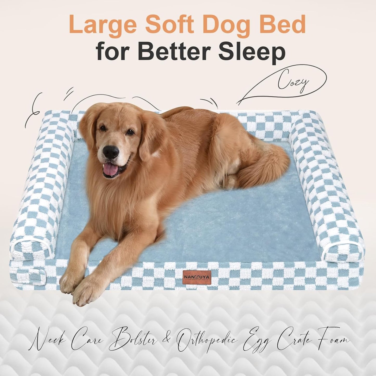 Large Dog Bed Orthopedic Washable: Beds Bolster XL Bed Large Big Dogs Memory Foam Couch Sofa Waterproof with Removable Cover
