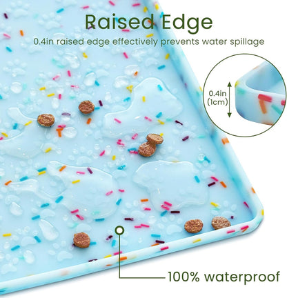 Ptlom Pet Placemat for Dog and Cat, Mat for Prevent Food and Water Overflow, Suitable for Small, Medium and Big Pet, 18" 12", Grey, Silicone