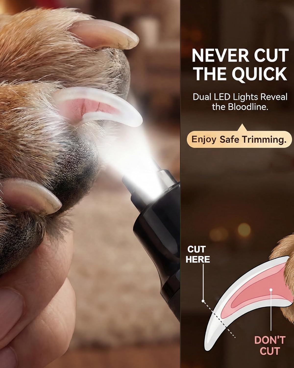 Torque X +30% Power Professional Dog Nail Grinder - Ultra-Quiet 30dB Dog Nail Trimmers, Powerful 7-Speed 16,000 RPM Motor (20k Force), Dual LED Lights, 12H+ Runtime, 3 Diamond Bits & Dust Cap