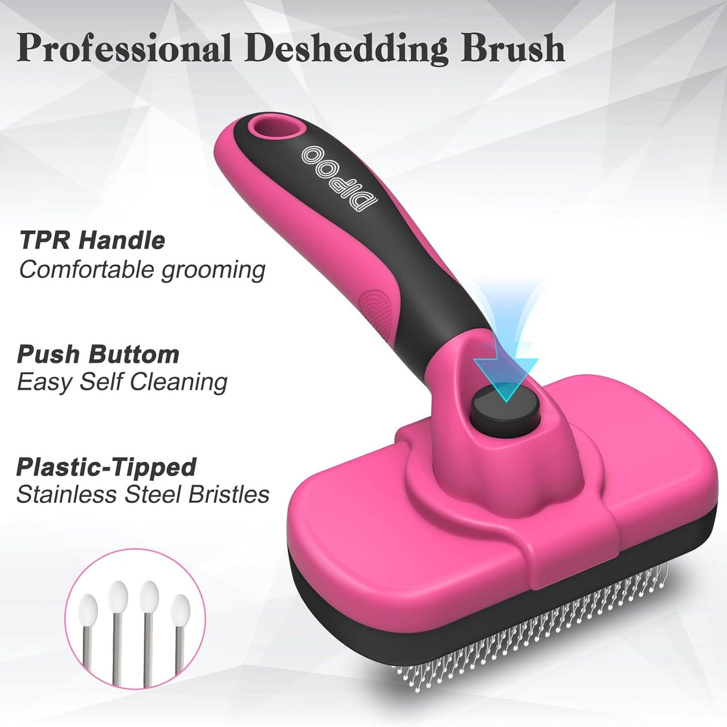 Dipoo Self Cleaning Shedding Brush - Skin Friendly Grooming Tool for Dogs, Cats, and Puppies, Deshedding and Hair Removal for Long and Short Haired Pets, Black