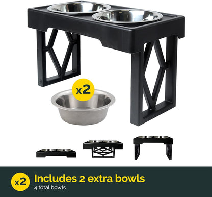 Pet Zone Elevated Dog Bowls Designer Diner 3 Height Adjustable Raised Dog Bowl Stand with 2 Stainless Steel Bowls (7 Cup Capacity Each)