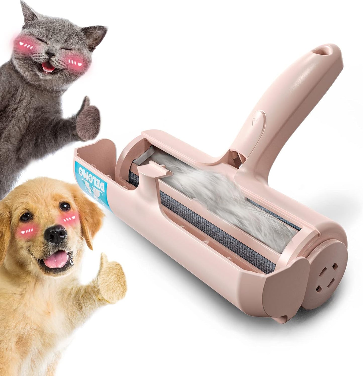 DELOMO Pet Hair Remover Roller: Reusable Lint Roller with Large Fur Bin - Portable Cat and Dog Hair Remover for Couch, Bedding, Car, Rugs & Furniture, Effective and Eco-Friendly, for Multi-Pet Homes