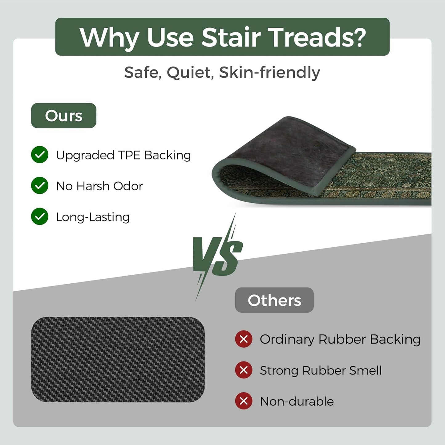 sarben Non Slip Stair Treads for Wooden Steps 15PCS - 8"x30" Indoor Safety Carpet, Edging Mats with TPE Adhesive Backing, Pet and Elderly Friendly Stair Rugs (Taupe) - Colors A