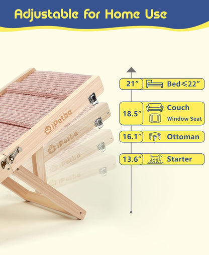 Dog Ramp for Couch - Joint & Spine Support for Small Dogs, 18" Adjustable Height, Anti-Slip & Foldable, Up to 35 lbs