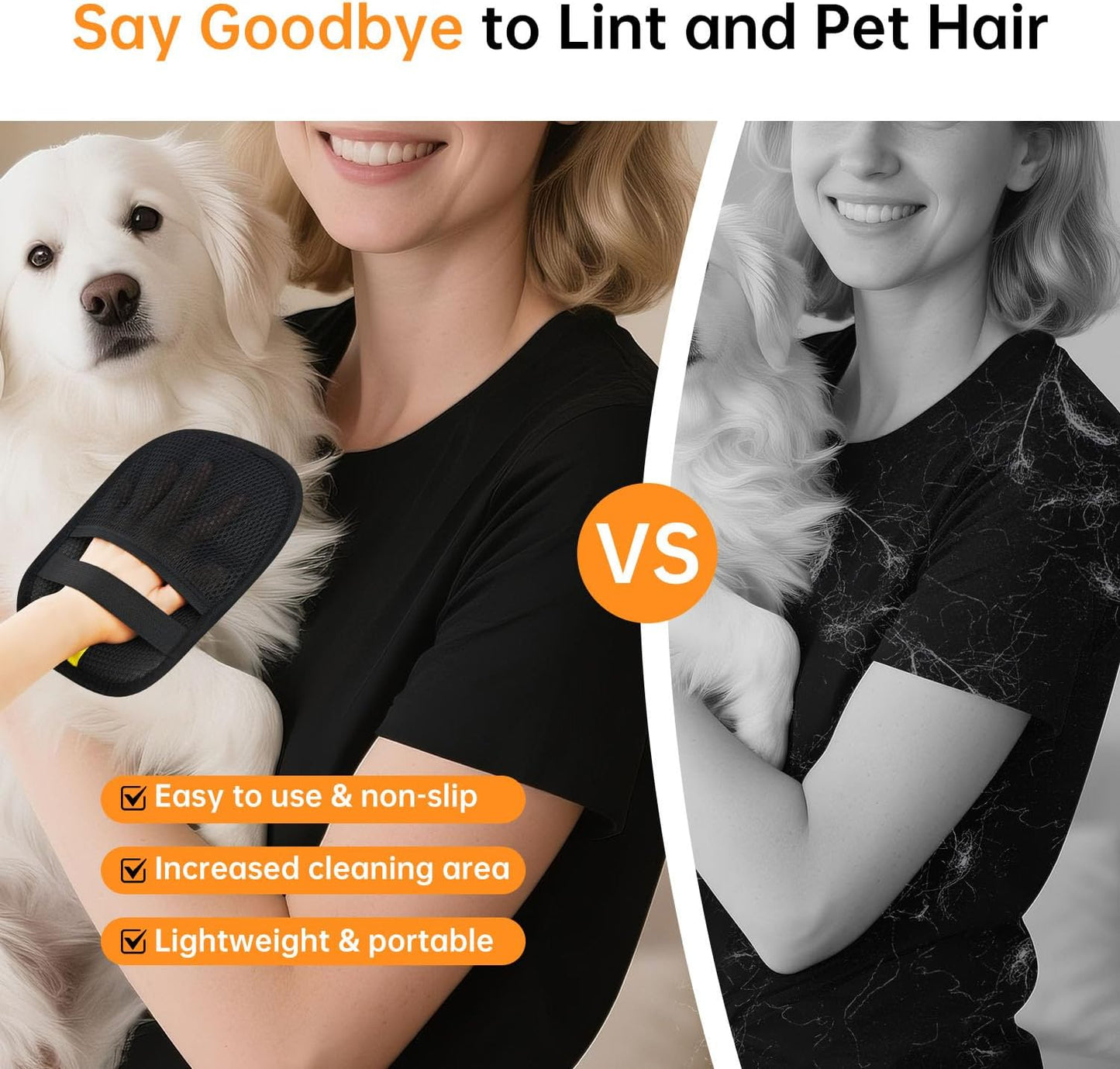 1 Pcs Pet Hair Removal Gloves Brush, Reusable Cat Dog Electrostatic Hair Remover Grooming Glove Tool