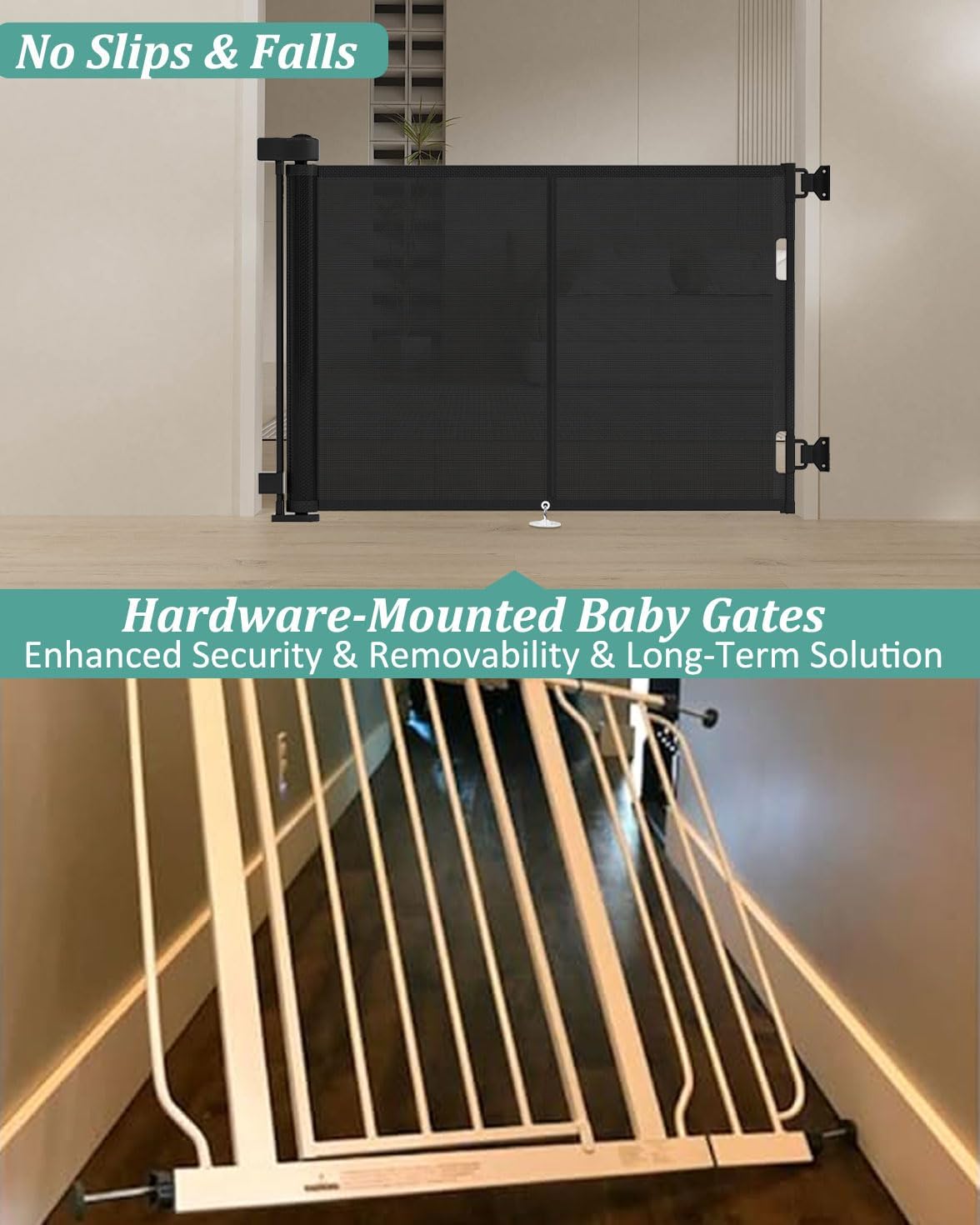 Miumoon 120 inch Retractable Baby Gates 34 inch Tall, Retractable Gate with Reinforced Strip Design to Prevent Crawling Through, 10 FT Extra Wide Retractable Dog Gate for Indoor/Outdoor