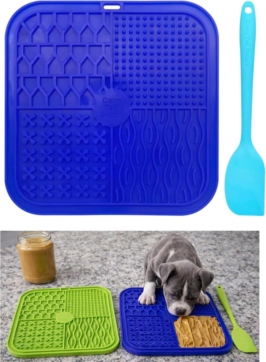 BPA-Free Silicone Dog Lick Mat with Spatula – Slow Feeder Enrichment Mat for Dogs & Cats – Strong Suction, Grooming Distraction, Freezer & Dishwasher Safe