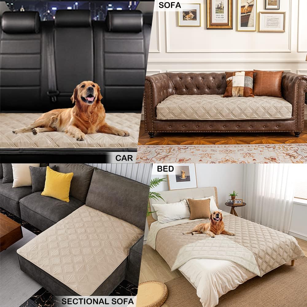 fuguitex Waterproof Dog Blanket, Pet Friendly Reversible Throw Essential for Small Dogs, Tear Resistant Leakproof Washable Couch Cushion Bed Protector Cover for Indoor Furniture（30"*70",Beige+Cream