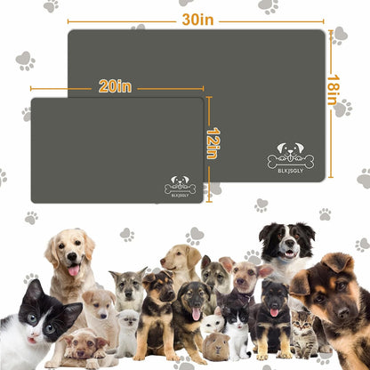 18"×30" Dog Food Mat-Absorbent Dog Mat for Food and Water, No Stains Quick Dry Cat Food Bowl Mat with Footprints for Messy Drinkers,Dark Grey