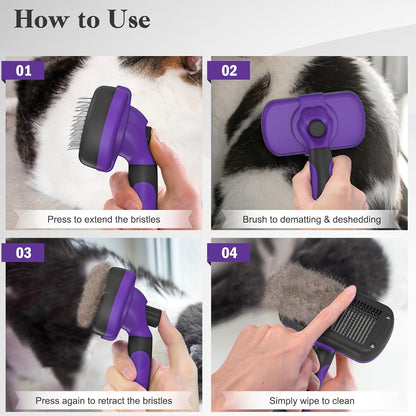 Swihauk Self Cleaning Slicker Brush for Dogs & Cats - Skin Friendly Deshedding and Grooming Brush for Haired Pets, Pet Supplies Accessory, Black