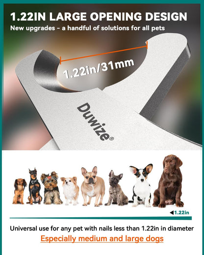 Dog Nail Clippers - All Steel Material, 1.22-Inch Large Opening, Built-in Spring, No Fur Pinch, for Medium to Large Dogs and Cats, Professional Pet Nail Trimmers, With Free Nail File (Polished)