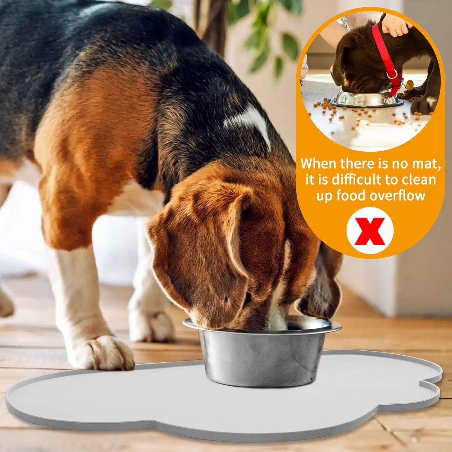 Ptlom Silicone Pet Placemat for Dogs and Cats, Non-Slip Waterproof Dog Feeding Bowl Mats for Food and Water, Small Medium Large Pet Puppy Tray Mat Prevent Residues from Spilling onto The Floor, Beige