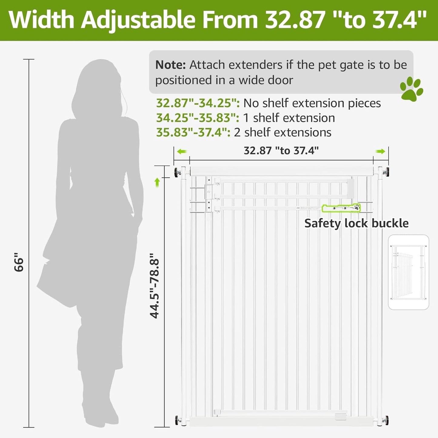 78.8" Extra Tall Pet Gate for Cat/Dog, 32.8-37.4" Wide Tall Cat Gate for Doorways/Hallways, NO Drilling Pressure Mounted Dog Gate for Stairs, Studio, Kitchen (Black)