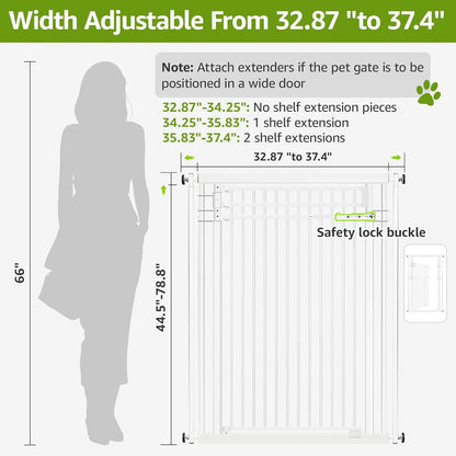 78.8" Extra Tall Pet Gate for Cat/Dog, 32.8-37.4" Wide Tall Cat Gate for Doorways/Hallways, NO Drilling Pressure Mounted Dog Gate for Stairs, Studio, Kitchen (Black)