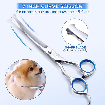 Gimars Titanium Coated Professional 6 in 1 4CR Stainless Steel Dog Grooming Scissors with Safety Round Tip, Heavy Duty Pet Grooming Scissor for Dogs, Cats and Other Animals