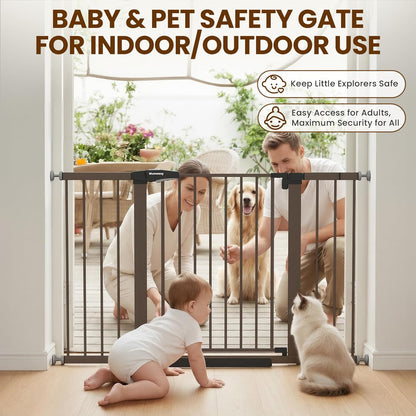 Mumeasy Baby Gate Extra Wide, 29.7-51'' Pressure Mounted Dog Gate with Walk Thru Door, Auto Close Pet Gate for House, Stairs, Doorways,Black