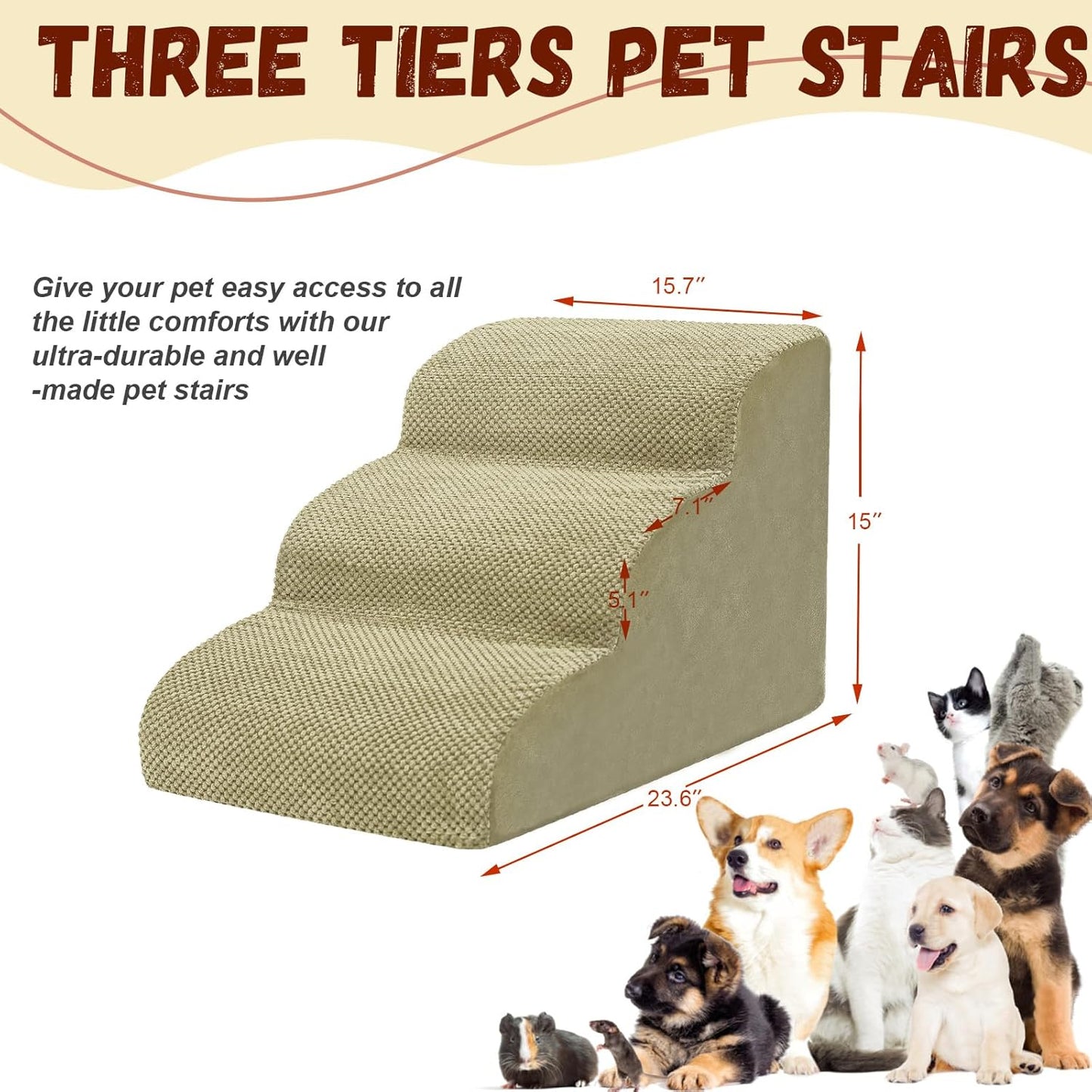Dog Stairs for Small Dogs - High Density Foam Dog Ramp, Extra Wide Pet Steps with Non-Slip Bottom for High Beds, Couche and Sofa, Best for Pet Injured, Older Dogs Cats (Grey, 4 Steps)