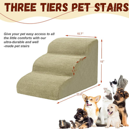Dog Stairs for Small Dogs - High Density Foam Dog Ramp, Extra Wide Pet Steps with Non-Slip Bottom for High Beds, Couche and Sofa, Best for Pet Injured, Older Dogs Cats (Grey, 4 Steps)