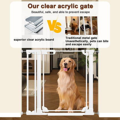 30.7" Tall Clear Acrylic Baby Gate 29.5"-47.2" Wide Pressure Mounted Clear Dog Gate Indoor - No Drill Auto Close, Walk Through Baby Gates for Stair & Doorways & Hallway