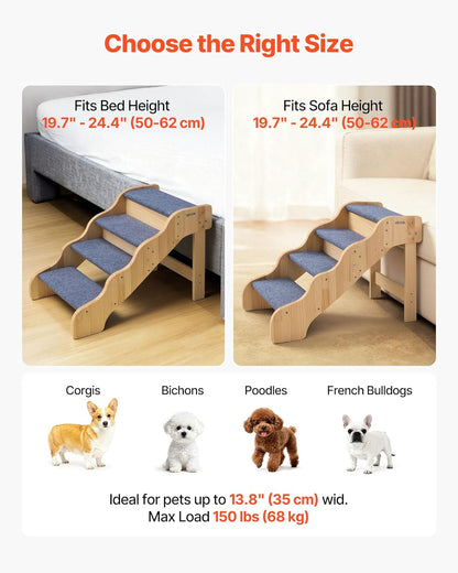 VEVOR Wood Pet Stairs, 2-Step Dog Stairs for Beds, Sofa & Cars, 110lbs Load Capacity, Floded Flat Design, Stable & Sturdy Cat & Dog Step Ladder for Small Medium Large Older Pet Puppy Essentials