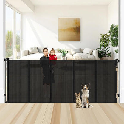 Reinforced 48" Extra Tall Pet Gate with Support Rods, 4 Ft Tall Retractable Baby Gates for Doorways 55" Wide Mesh Dog Gate Indoor Outdoor - Prevent Baby/Pet from Jumping Over, Black