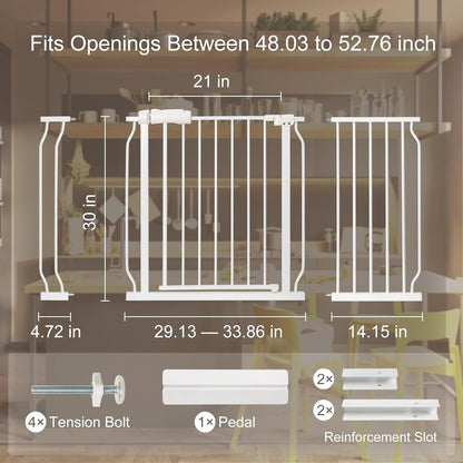 Extra Wide Baby Gate with Door Pressure Mounted 57.48-62.20 Inch,Child Baby Gates for Doorways No Drilling,Walk Through Dog Gate Indoor for The House Kitchen Stairs,White
