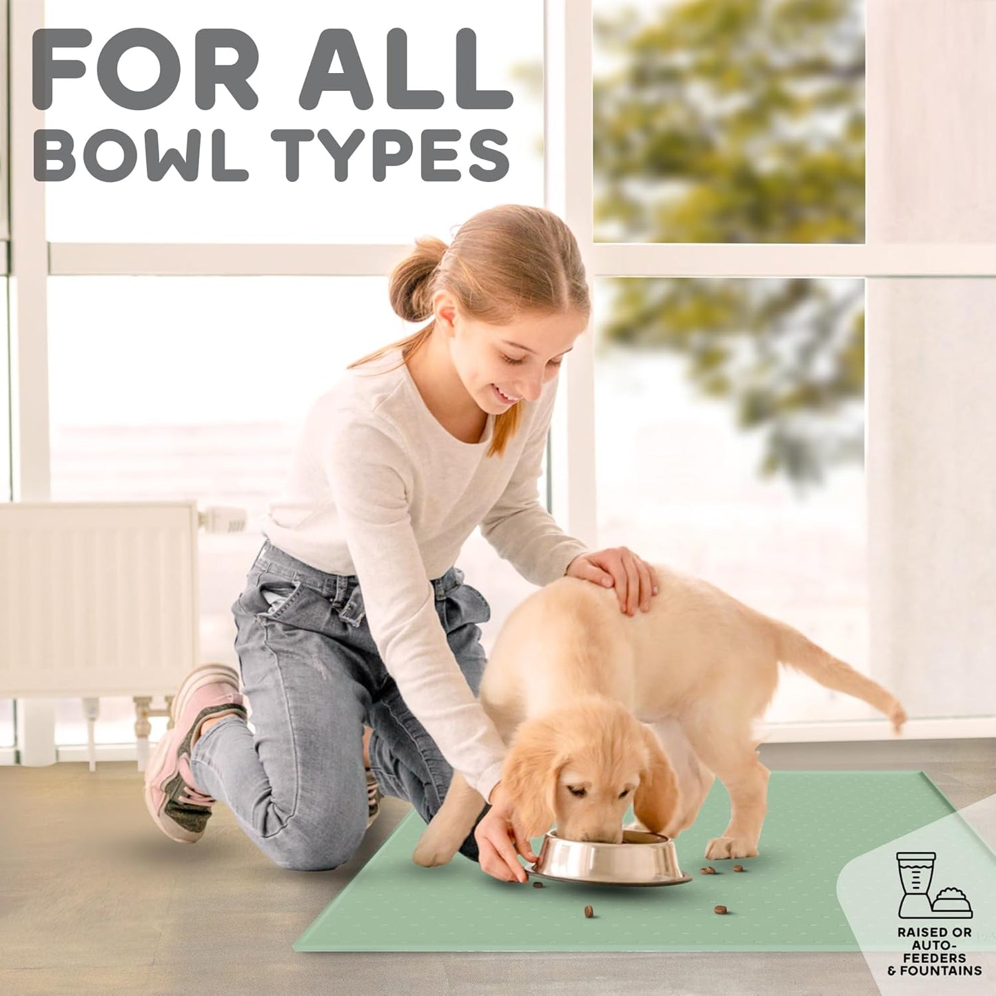 Dog Food Mat - Raised Edges Dogs Mat for Food and Water Prevent Spill, Waterproof Cat Food Mats Protect Floors, Easy Clean Dog Bowl Mats for Food and Water, Silicone Pet Feeding Placemats