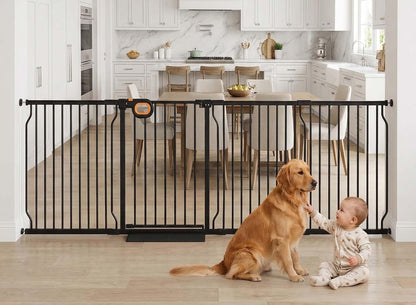Baby Gates Extra Wide for Doorways 90.6-95.2 Inch Extra Wide Pressure Mounted Baby Dog Gate for the House Indoor Large Openning Metal Safety Gate No Drilling with Walk-Through Door,Black