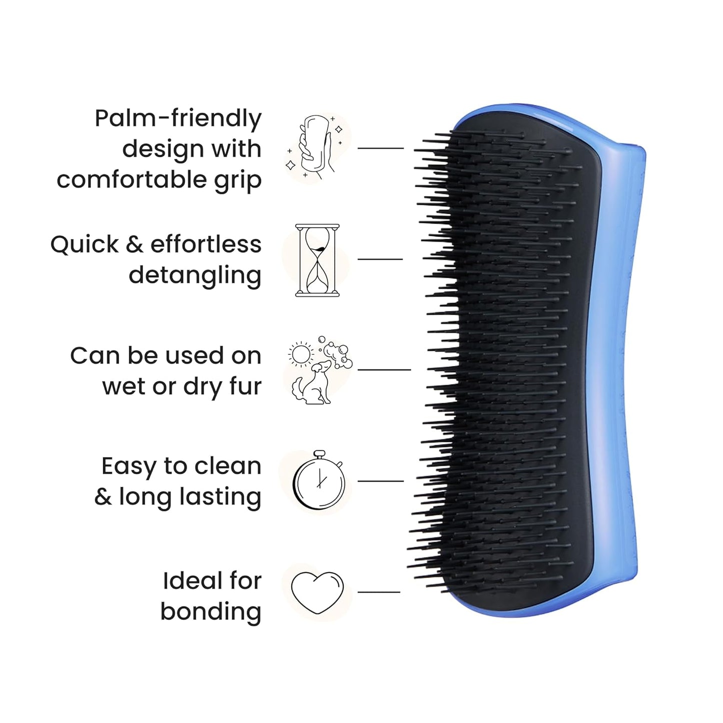 Pet Teezer Detangling Dog Grooming Brush, Dog Bath Brush for Long Haired Breeds and Wet or Dry Fur, Large, Navy & Orange