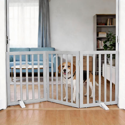Dog Gate Indoor, Freestanding Dog Fence for The House, Doorways, Hallways,or Stairs,Pet Gate Foldable Wooden,Expandable 24" Height 3 Panels,White