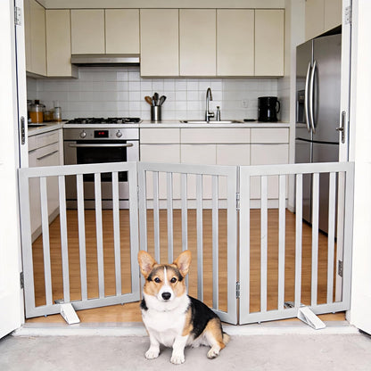 Dog Gate Indoor, Freestanding Dog Fence for The House, Doorways, Hallways,or Stairs,Pet Gate Foldable Wooden,Expandable 24" Height 3 Panels,White