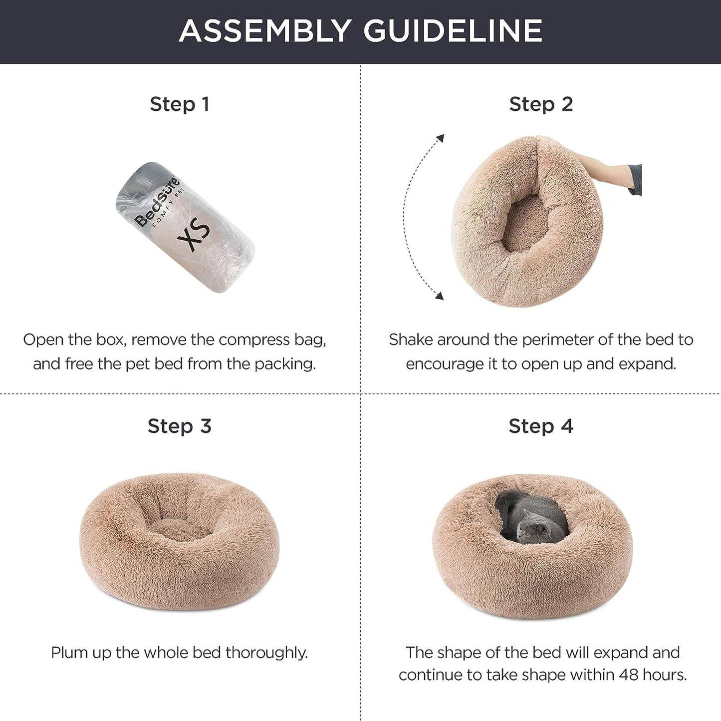 Bedsure Calming Dog Bed Medium Size Dog - Donut Washable Medium Pet Bed, 30 inches Anti-Slip Round Fluffy Plush Faux Fur Cat Bed, Fits up to 45 lbs Pets, Camel